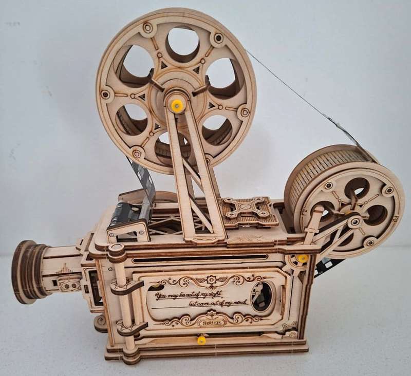 Intricate Wooden Movie Camera Display