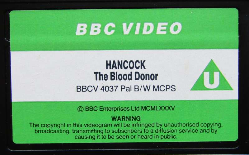 Hancock - The Blood Donor - Comedy VHS Tape (1985)