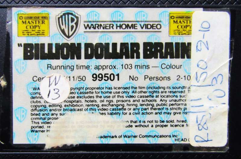 Billion Dollar Brain - Michael Caine - Spy Movie VHS Tape (1985)