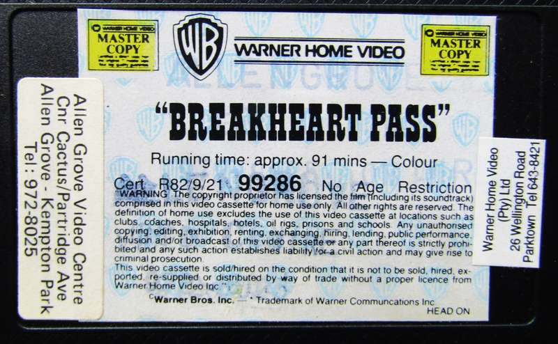 Breakheart Pass - Charles Bronson - Movie VHS Tape (1985)