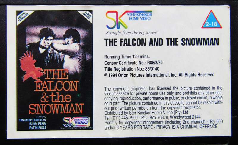 The Falcon and the Snowman - Sean Penn - Crime Movie VHS Tape (1994)