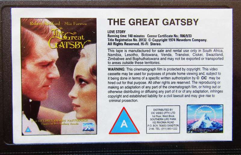 The Great Gatsby - Robert Redford - Movie VHS Tape (1986)
