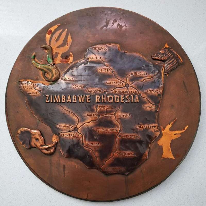 Old Zimbabwe Rhodesia Copper on Wood Plaque