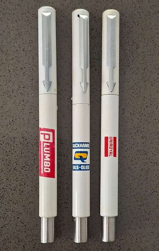 3 Old Parker Roller Ball Advertising Pens
