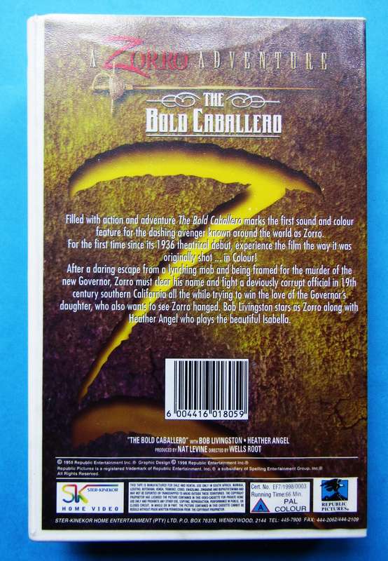 The Bold Caballero - Zorro Adventure - Movie VHS Tape (1998)