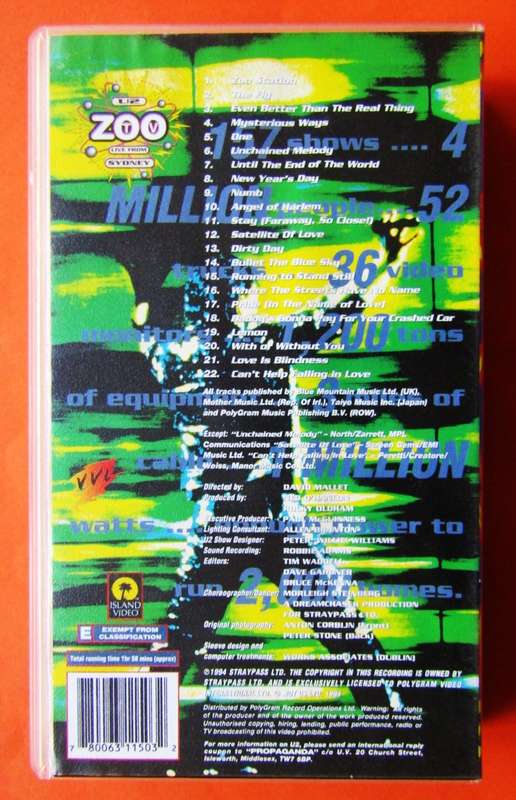 U2 - Zoo Live from Sydney - VHS Video Tape (1994)