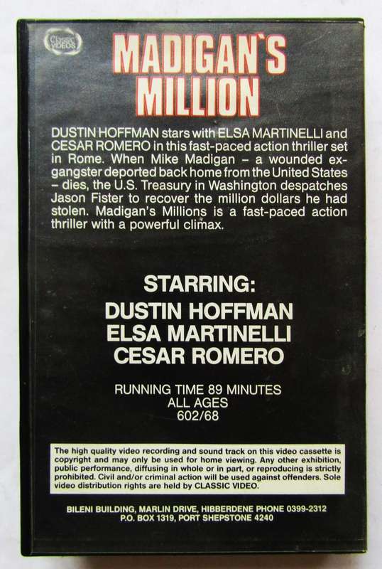 Madigan's Million - Dustin Hoffman - Movie VHS Tape