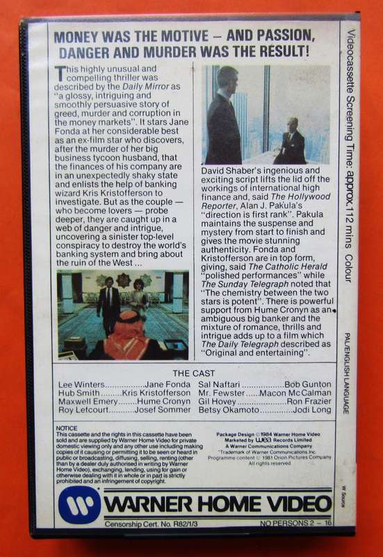 Rollover - Jane Fonda - Movie VHS Tape (1984)