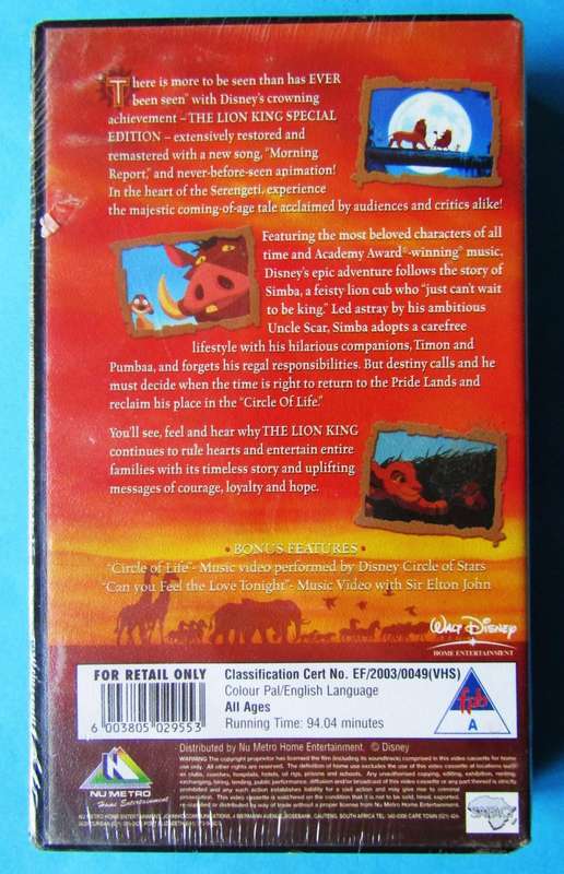 The Lion King - Special Edition - NEW Sealed Disney VHS Tape (2003)