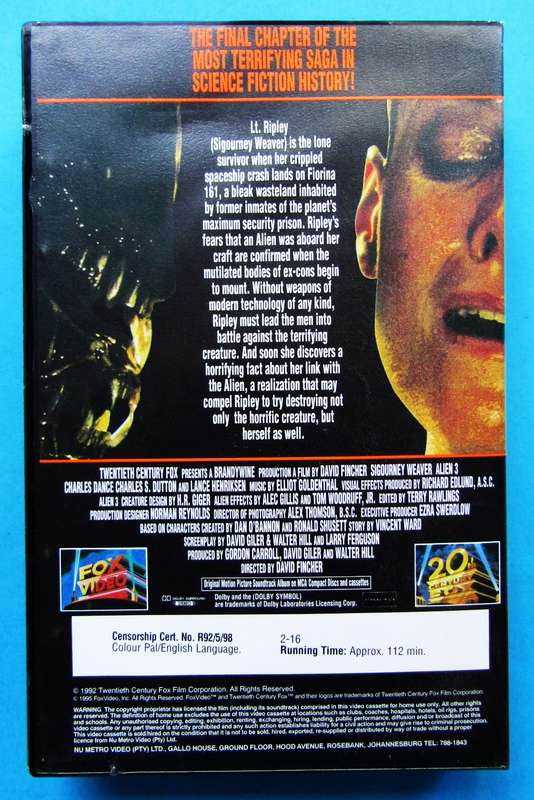 Alien 3 - Sigourney Weaver - Movie VHS Tape (1995)
