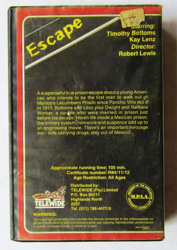 Escape - Timothy Bottoms - Movie VHS Tape (1984)