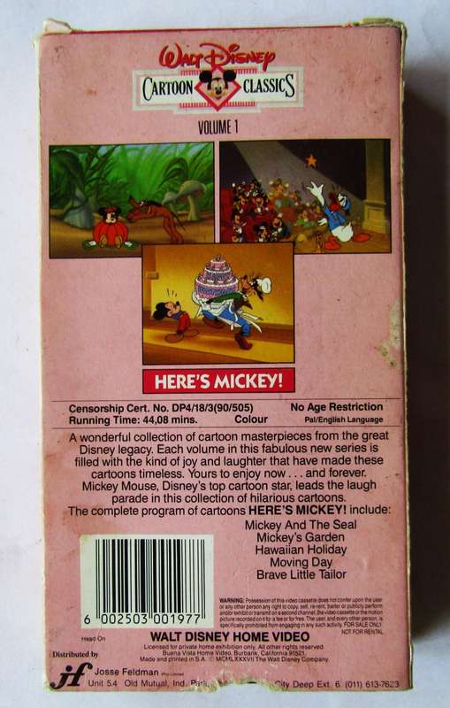 Here's Mickey - Walt Disney VHS Tape (1990)