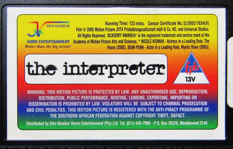The Interpreter - Nicole Kidman - Movie VHS Tape (2005)