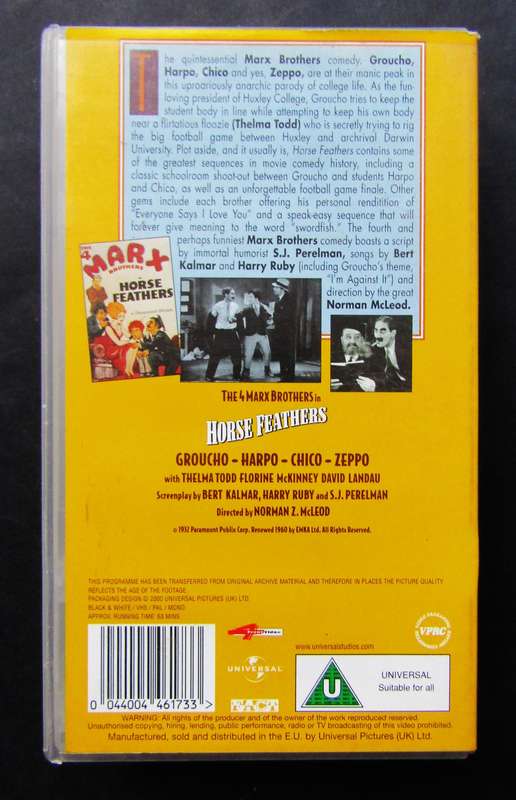 Horse Feathers - Marx Brothers - Movie VHS Tape (2000)
