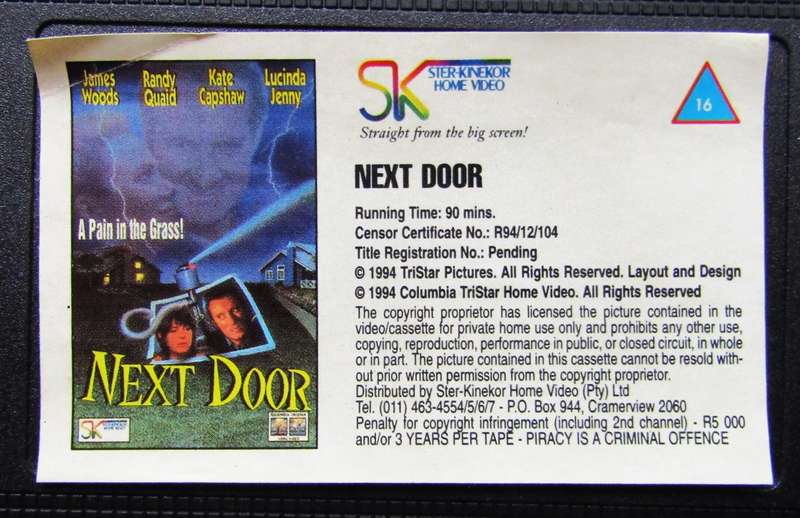 Next Door - James Woods - Movie VHS Tape (1994)