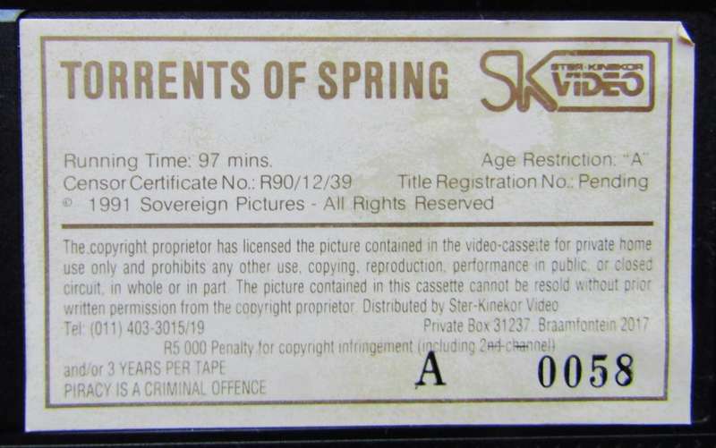 Torrents of Spring - Timothy Hutton - Movie VHS Tape (1991)