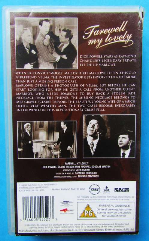 Farewell My Lovely - Dick Powell - Classic Movie VHS Tape (1998)