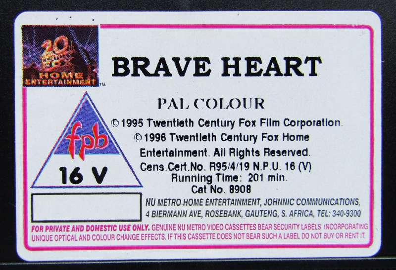 Braveheart - Mel Gibson - Movie VHS Tape (1996)