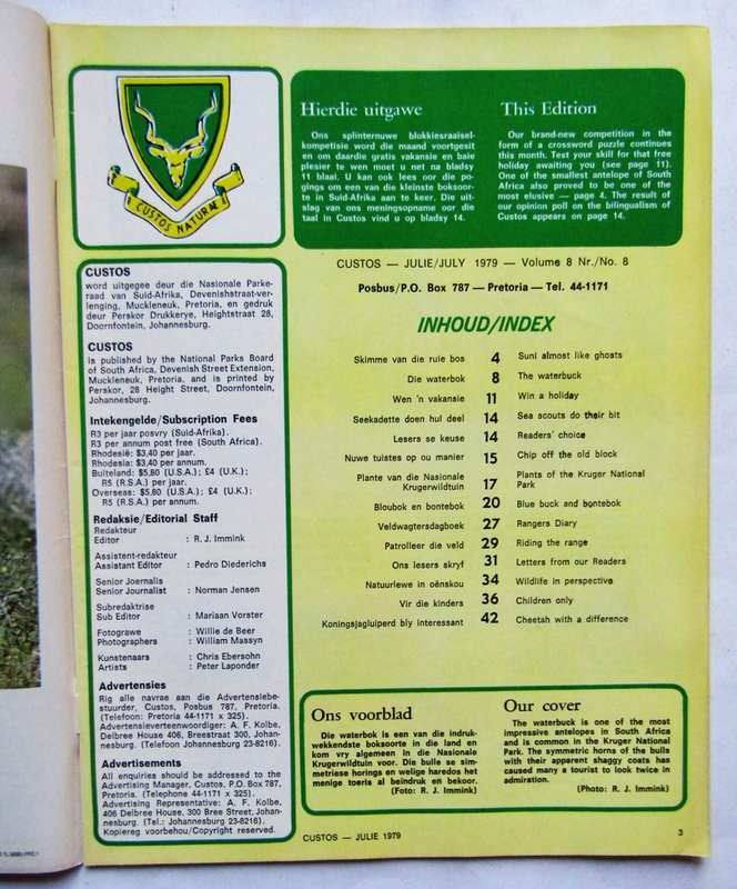 3 Custos National Parks Board Magazines from 1979
