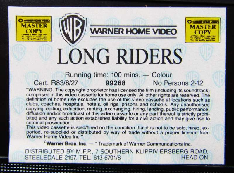 The Long Riders - Western Movie VHS Tape (1983)