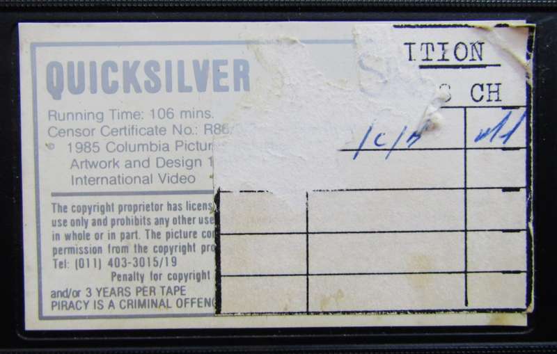 Quicksilver - Kevin Bacon - Movie VHS Tape (1986)