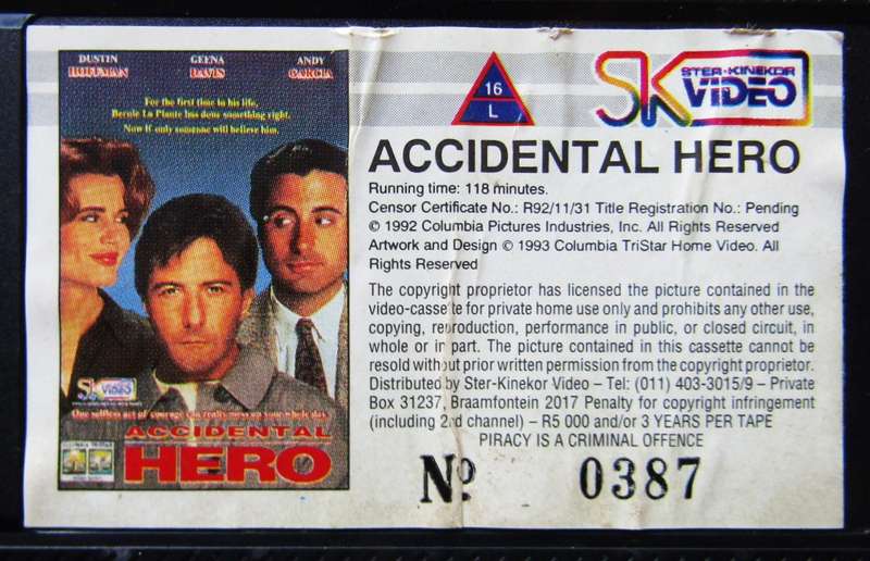Accidental Hero - Dustin Hoffman - Movie VHS Tape (1993)