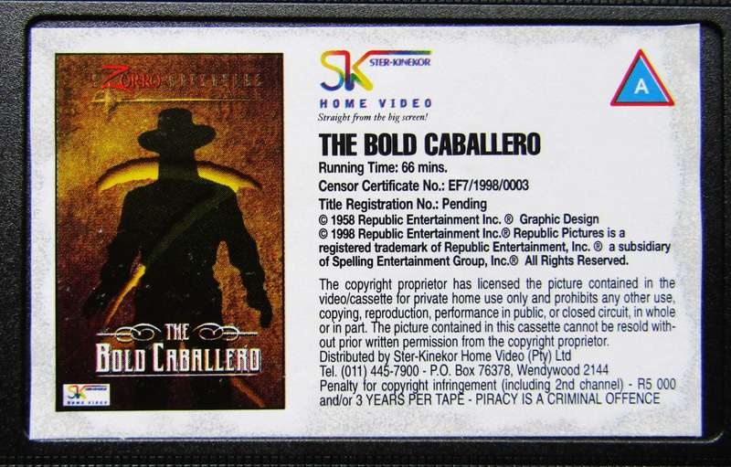 The Bold Caballero - Zorro Adventure - Movie VHS Tape (1998)