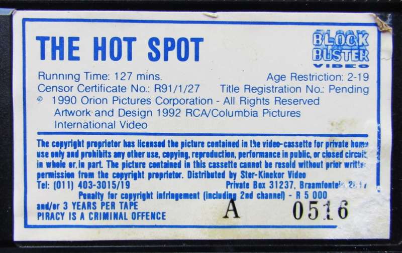 The Hot Spot - Erotic Thriller Movie VHS Tape (1992)