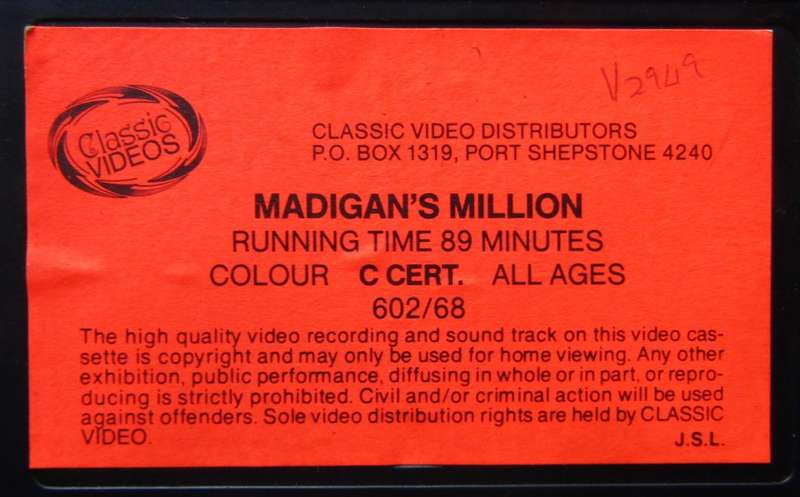 Madigan's Million - Dustin Hoffman - Movie VHS Tape