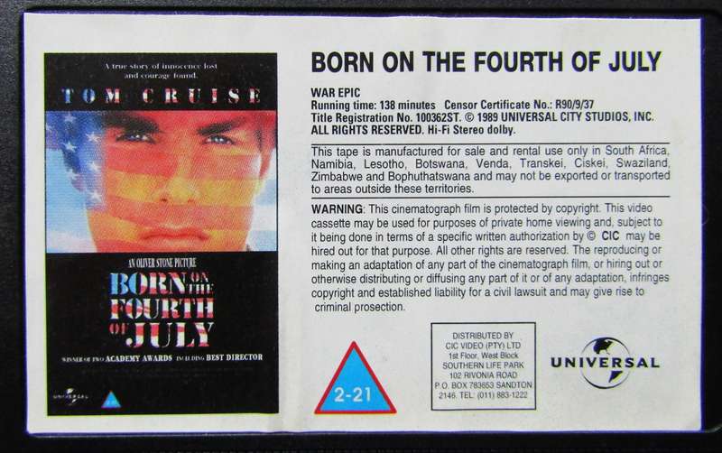 Born on the Fourth of July - Tom Cruise - Movie VHS Tape (1989)