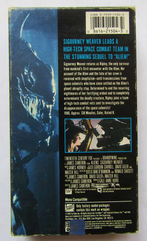 Aliens - Sigourney Weaver - Movie VHS Tape (1992)