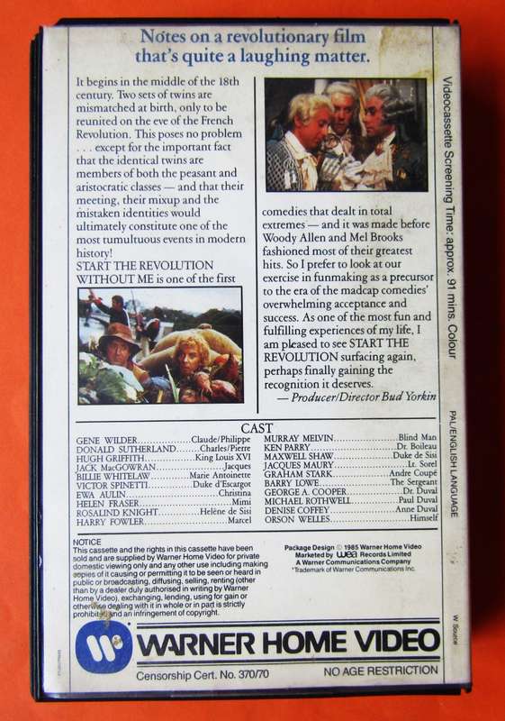 Start the Revolution Without Me - Movie VHS Tape (1985)