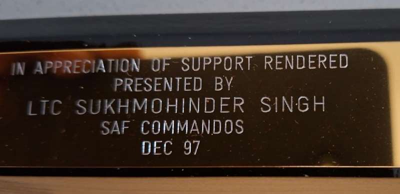 Boxed Singapore Special Forces Plaque - Presented to a SADF Officer
