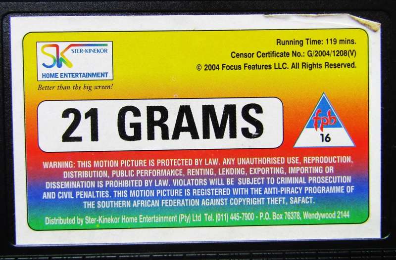 21 Grams - Sean Penn - Movie VHS Tape (2004)