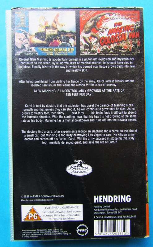 The Amazing Colossal Man - Horror SciFi Movie VHS Tape (1989)