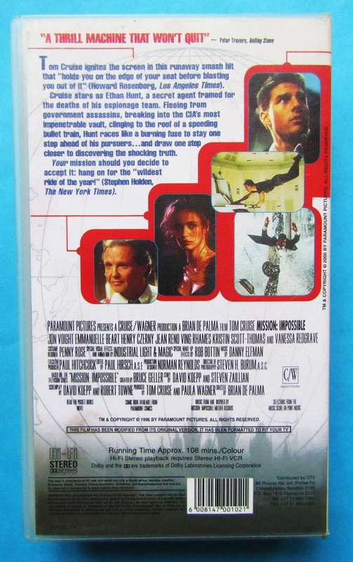 Mission Impossible - Tom Cruise - Movie VHS Tape (1996)