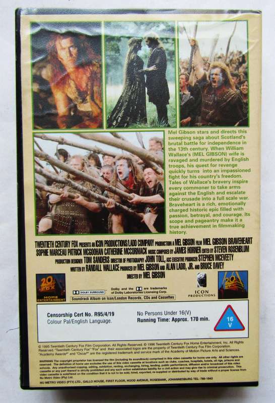 Braveheart - Mel Gibson - Movie VHS Tape (1995)