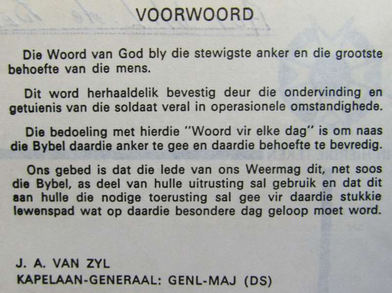 SADF Chaplain Service Woord vir Elke Dag Booklet