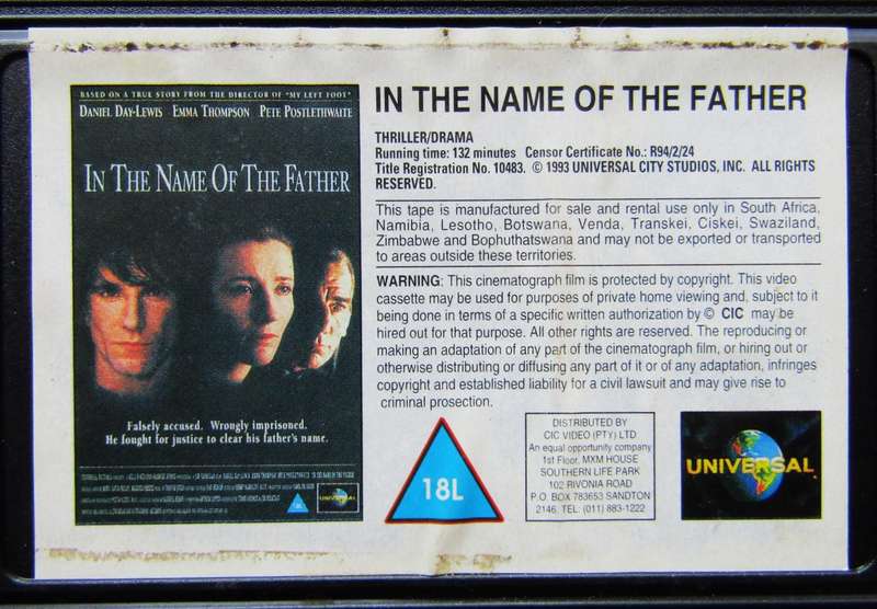 In the Name of the Father - Movie VHS Tape (1993)