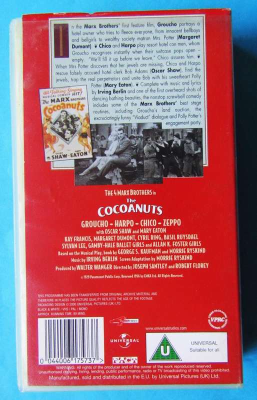 The Cocoanuts - Classic Movie VHS Tape (2000)