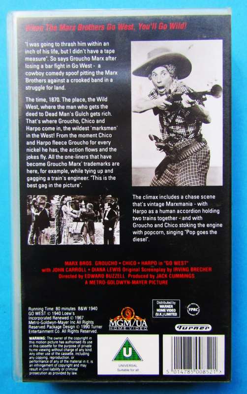 Go West - Marx Bros. - Movie VHS Tape (1990)