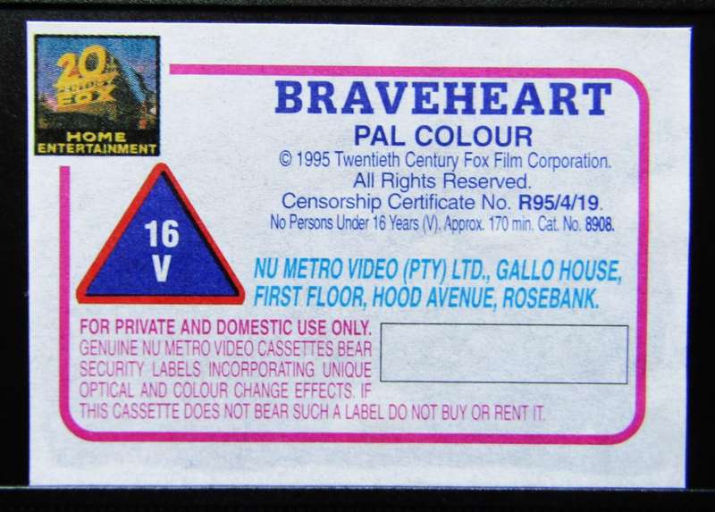 Braveheart - Mel Gibson - Movie VHS Tape (1995)