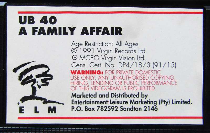 UB40 - A Family Affair - VHS Video Tape (1991)