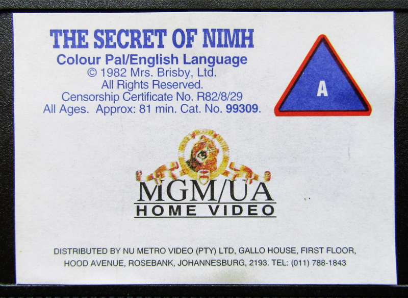 The Secret of NIMH - Animated Movie VHS Tape (1996)