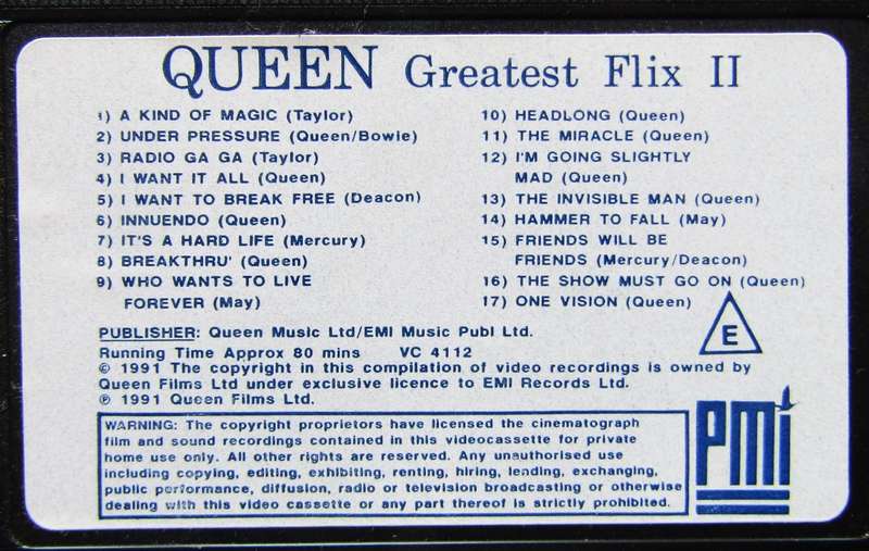 Queen - Greatest Flix II - VHS Video Tape (1991)