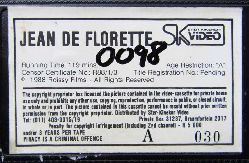 Jean de Florette - Gérard Depardieu - Movie VHS Tape (1988)