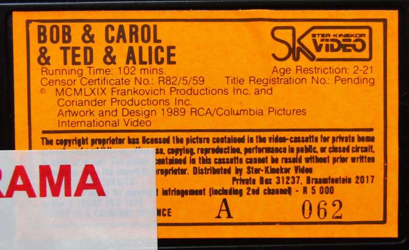 Bob & Carol & Ted & Alice - Movie VHS Tape (1989)