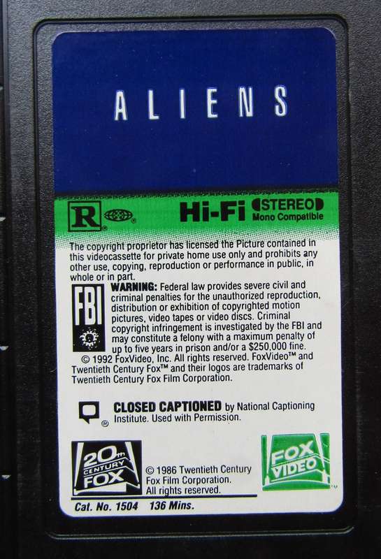 Aliens - Sigourney Weaver - Movie VHS Tape (1992)