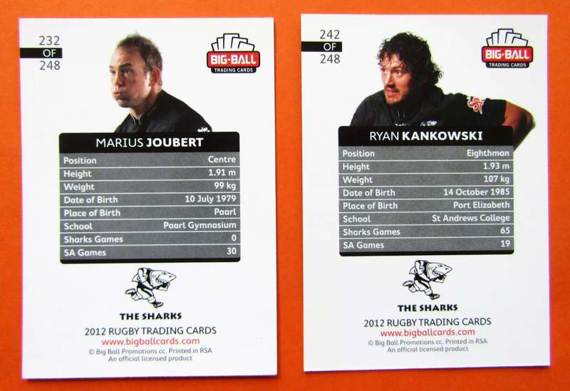Lot of 28 Sharks Rugby Trading Cards from 2012
