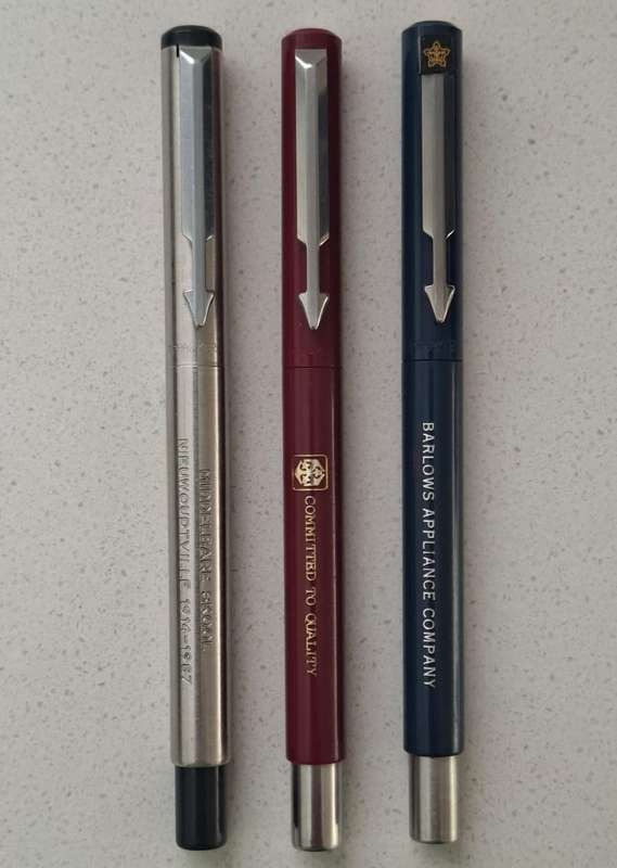 3 Old Parker Roller Ball Advertising Pens